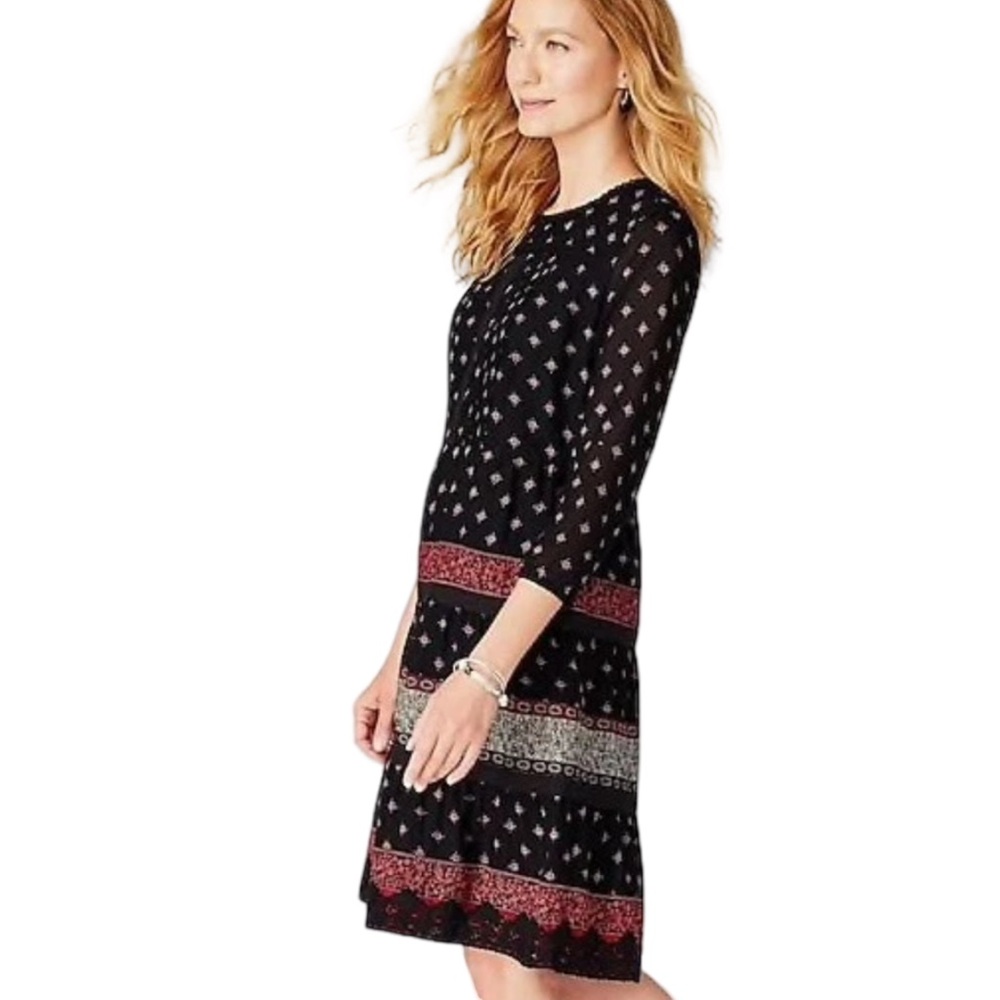 NWT J. Jill Black Floral Pintucked Lace Dress - Picture 2 of 7